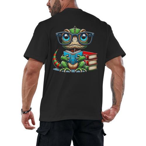 Book Lover Reading Iguana Men's Back Print T-Shirt - Bookorys DE