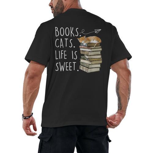 Book Lovers Books Cats Life Is Sweet Cat Lover Men's Back Print T-Shirt - Bookorys DE