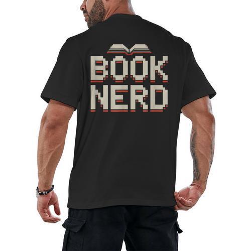 Book Nerd Retro Pixel Reading Librarian Aesthetic Men's Back Print T-Shirt - Bookorys