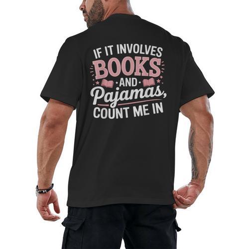 Book And Pajamas Humorous Book Lover Reading Bedtime Men's Back Print T-Shirt - Bookorys