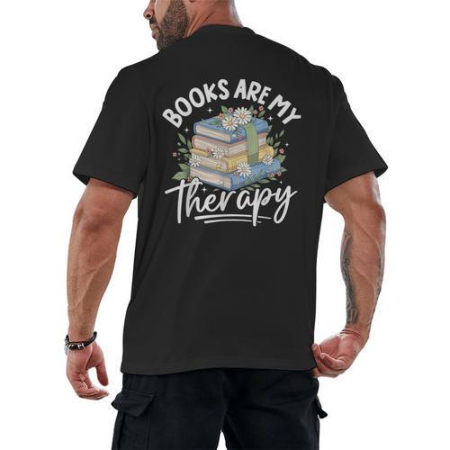 Book Are My Therapy Aesthetic Bookish Reading Men's Back Print T-Shirt - Bookorys
