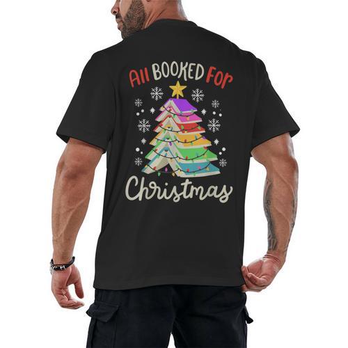 All Booked For Christmas Book Lovers Xmas Tree Women Men's Back Print T-Shirt - Bookorys