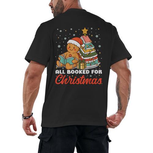 All Booked For Christmas Gingerbread Christmas Tree Book Kid Men's Back Print T-Shirt - Bookorys