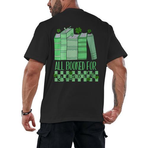 All Booked For St Patrick's Day Book Lover Lucky Shamrock Men's Back Print T-Shirt - Bookorys