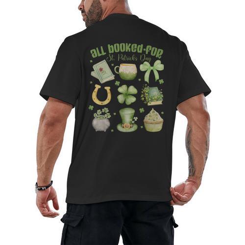 ALL Booked For St Patricks Day Bookish Leprechaun Bookworm Men's Back Print T-Shirt - Bookorys
