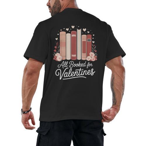 All Booked For Valentines Book Lovers Hearts Men's Back Print T-Shirt - Bookorys