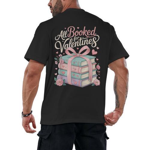 All Booked For Valentines Stacked Books Men's Back Print T-Shirt - Bookorys DE