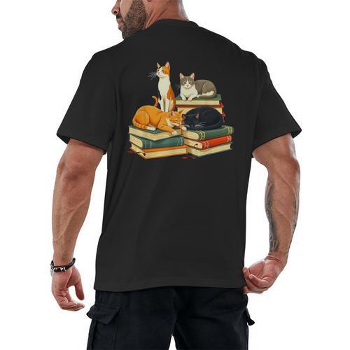 Bookish Cat Lover Cute Reading Squad Books & Kittens Love Men's Back Print T-Shirt - Bookorys AU