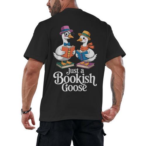 Bookish Goose Cute Geese With Hats Reading Books Men's Back Print T-Shirt - Bookorys CA