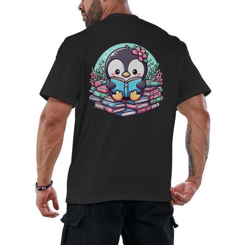 Bookish Penguin Heart A Readers Love Penguins Men's Back Print T-Shirt - Bookorys