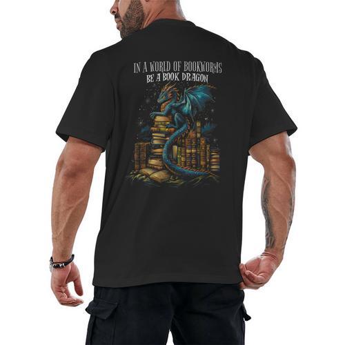 Bookish Quote In a World Of Bookworms Be a Book Dragon Men's Back Print T-Shirt - Bookorys UK