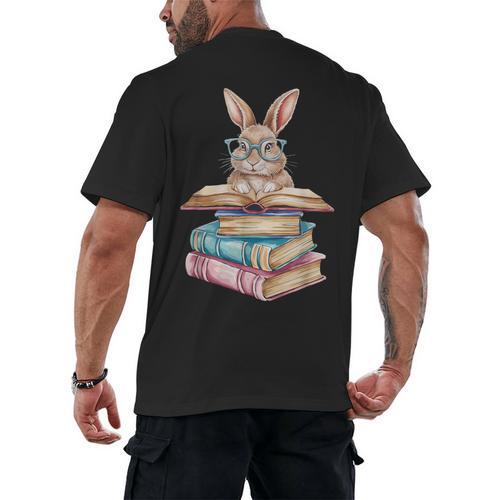 Books Bookworm Reader Book Cute Reading Bunny With Glasses Men's Back Print T-Shirt - Bookorys