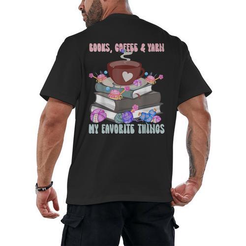 Books Coffee Yarn Lover My Favorite Things Men's Back Print T-Shirt - Bookorys DE