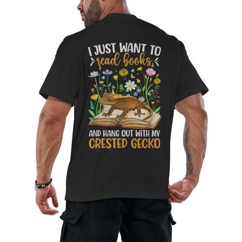 Books And Crested Gecko Owner Crestie Lover Men's Back Print T-Shirt - Bookorys