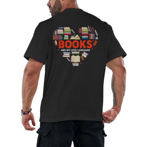 Books Heart Valentines Day Books Are My Love Language Men's Back Print T-Shirt - Bookorys