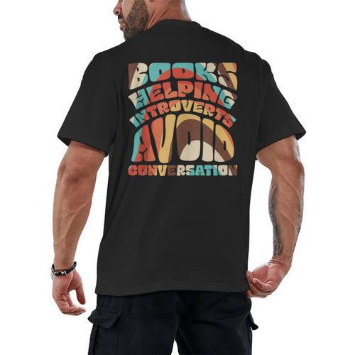 Books Helping Introverts Avoid Conversation Men's Back Print T-Shirt - Raresse