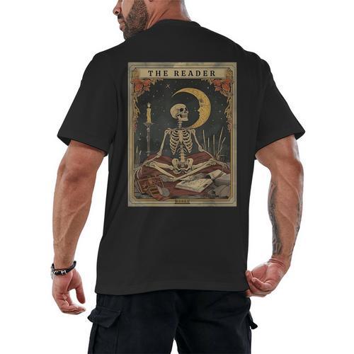 Books Lover Book Novels Reading Halloween Costumes Cottagecore Skeleton Aesthetic Tarot Card The Reader Graphic Men's Back Print T-Shirt - Bookorys DE