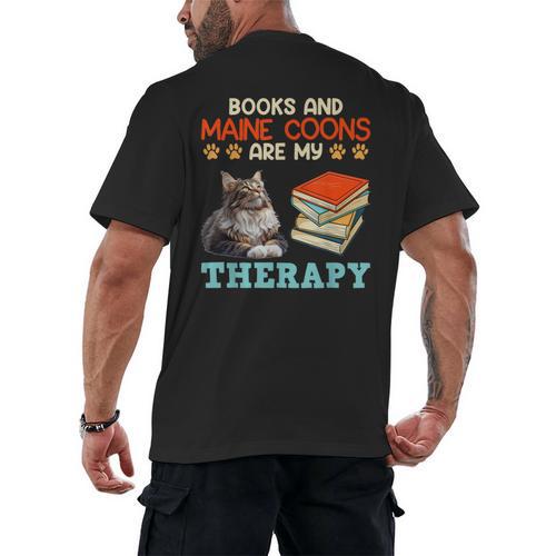 BOOKS AND MAINE COONS ARE MY THERAPY Main Coon Men's Back Print T-Shirt - Bookorys DE