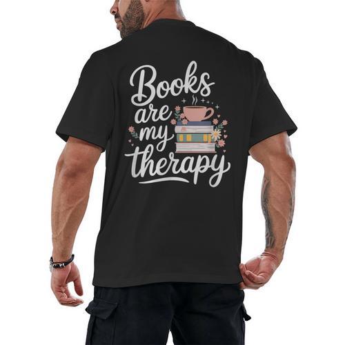 Books Are My Therapy Book Lover Coffee Books Flowers Bookish Men's Back Print T-Shirt - Bookorys