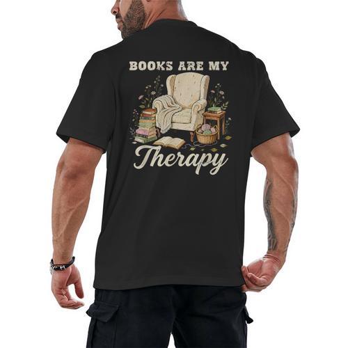 Books Are My Therapy Cozy Reading Chair Artwork Men's Back Print T-Shirt - Bookorys