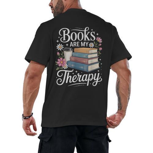 Books Are My Therapy Reading Lover Cozy Environment Men's Back Print T-Shirt - Bookorys