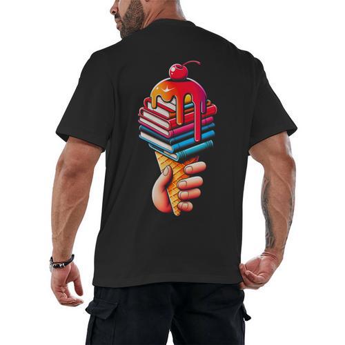 Books Reading Ice Cream Men's Back Print T-Shirt - Bookorys CA