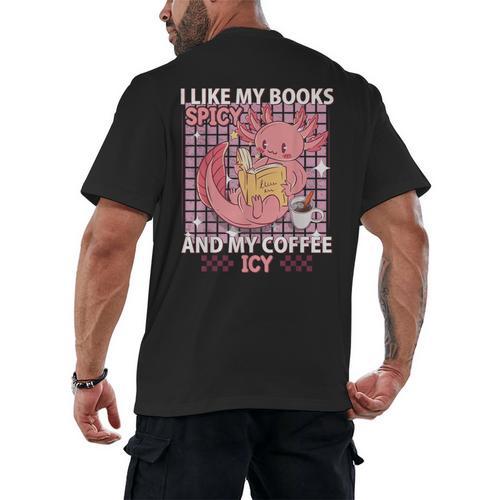 I Like My Books Spicy And My Coffee Icy Librarian Men's Back Print T-Shirt - Bookorys CA