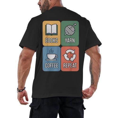 Books Yarn Coffee Repeat Crocheting Men's Back Print T-Shirt - Bookorys UK