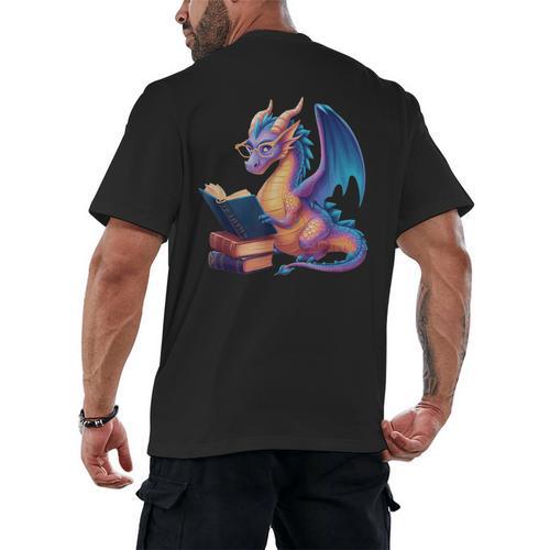 Bookworm Book Lover Women Girls Dragon Reading Men's Back Print T-Shirt - Bookorys UK