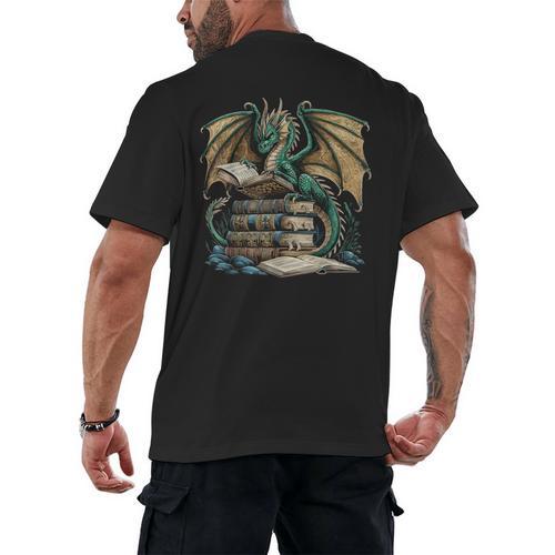 Bookworm Dragons Reading Book Dragons And Books Men's Back Print T-Shirt - Bookorys