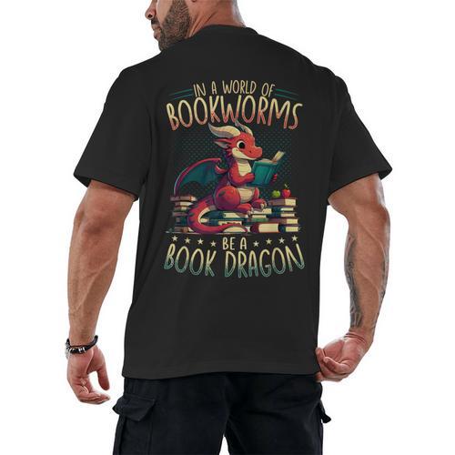 Bookworms Be A Book Dragon Literature Reading & Book Lover Men's Back Print T-Shirt - Bookorys CA