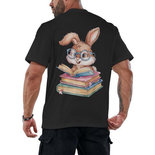 Bunny Rabbit Reading Books Rabbit Books Bunny Reader Men's Back Print T-Shirt - Bookorys