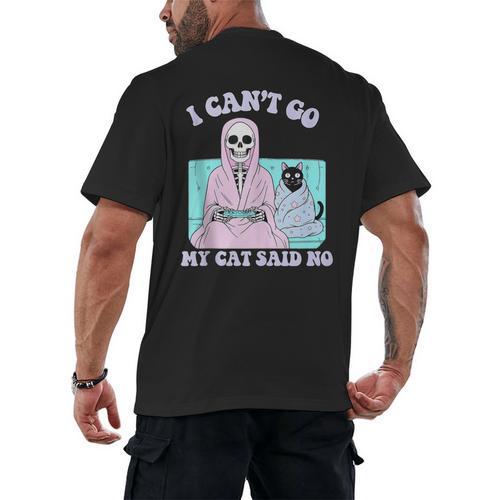 I Can't Go My Cat Said No Introvert Anxiety Cat Lover Men's Back Print T-Shirt - Raresse