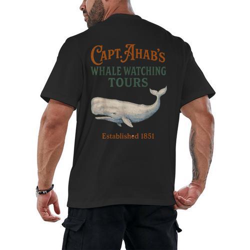 Captain Ahab’s Whale Watching Tours – Moby Book Parody Men's Back Print T-Shirt - Bookorys DE