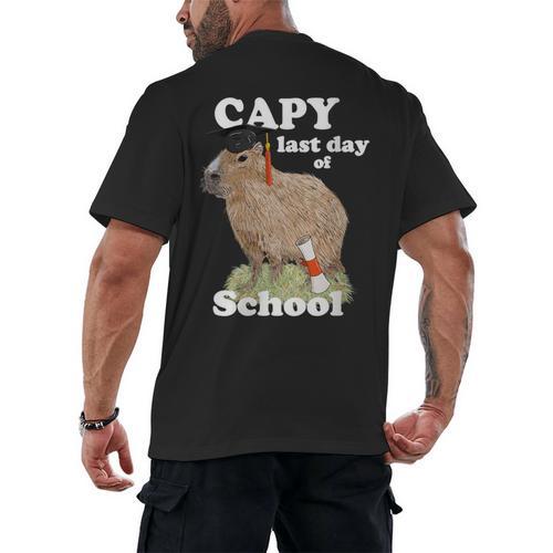 Capy Last Day Of School Capybara Graduation Quote Men's Back Print T-Shirt - Best Gift Smart