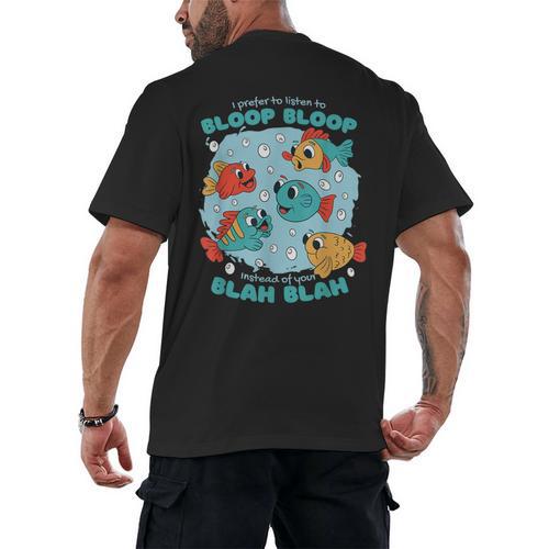 Cartoon Sarcasm Anti-Social Nihilism Introvert Fish Men's Back Print T-Shirt - Raresse