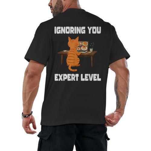 Cat Ignoring You Expert Level Orange Tabby Introvert Men's Back Print T-Shirt - Raresse