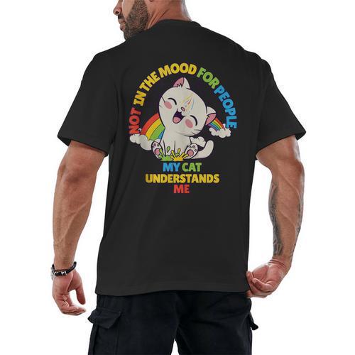 Cat Mom Loves Cats Dad Not In The Mood For People Introvert Men's Back Print T-Shirt - Raresse