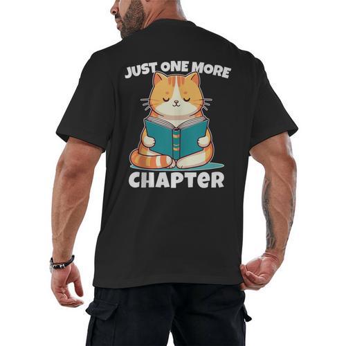 Cat Reading Books Bookworm Read One More Chapter Men's Back Print T-Shirt - Bookorys