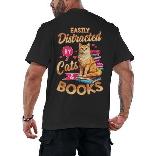Cat Shirts For Women Book Lover Shirt Cats And Books Men's Back Print T-Shirt - Bookorys DE