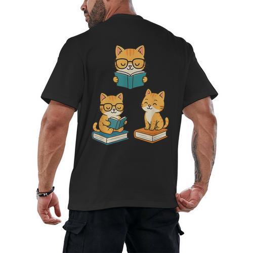 Cats Reading Book Lover Reading Bookworm Reader Men's Back Print T-Shirt - Bookorys CA