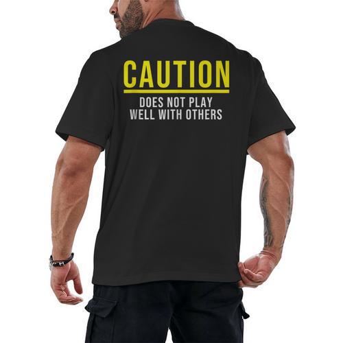 Caution Does Not Play Well With Others Introvert Men's Back Print T-Shirt - Raresse