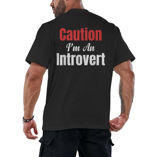 Caution I'm An Introvert Sarcastic Geek Video Gamer Jokes Men's Back Print T-Shirt - Raresse