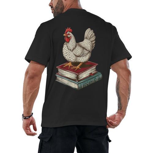 Chicken Books Back To School First Day Of School Boys Girls Men's Back Print T-Shirt - Bookorys DE