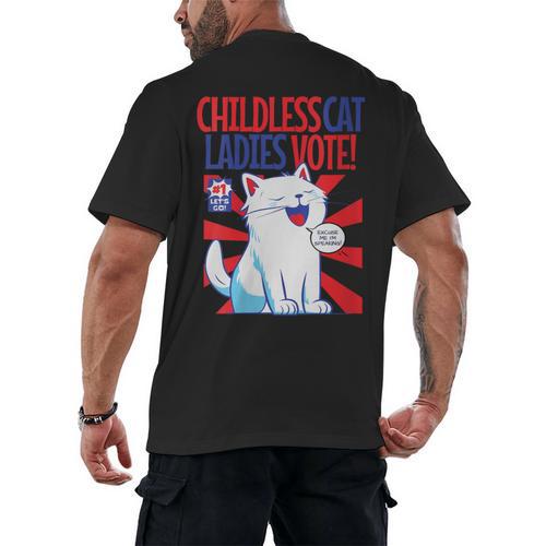 Childless Cat Ladies Vote Kamala Harris Cute Comic Book Cat Men's Back Print T-Shirt - Bookorys AU