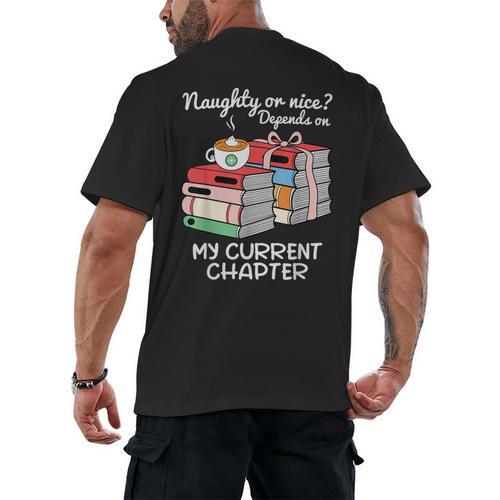 Christmas Book Lovers Naughty Or Nice Men's Back Print T-Shirt - Bookorys