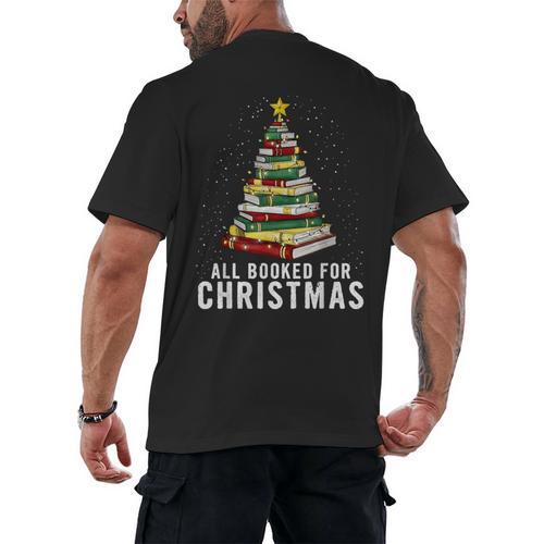 Christmas Book Tree All Booked For Xmas Men's Back Print T-Shirt - Bookorys DE