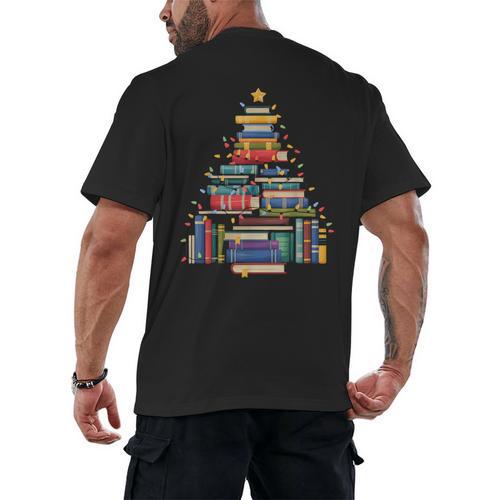 Christmas Tree Made Of Books Librarian Reader Holiday Men's Back Print T-Shirt - Bookorys