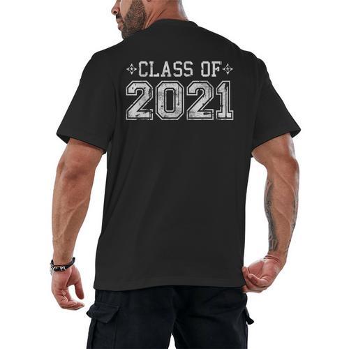 Class Of 2021 High School Graduation Year Distressed Shirt Men's Back Print T-Shirt - Best Gift Smart