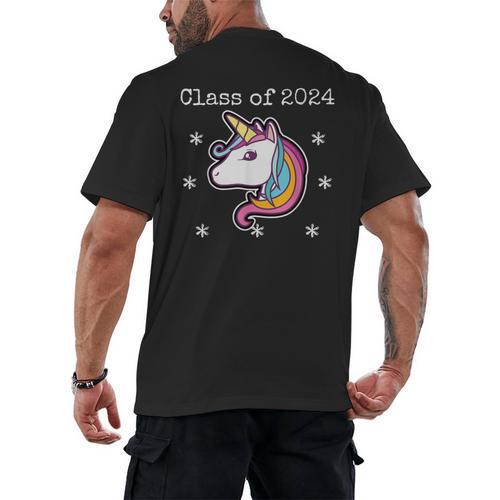 Class Of 2024 Graduation Year Unicorn Tee Shirt Men's Back Print T-Shirt - Best Gift Smart